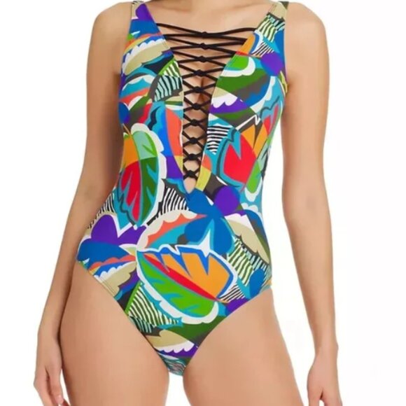 Bleu by Rod Beattie Women's the Mix Lace-Down One-Piece Swimsuit - Multi - Picture 2 of 5